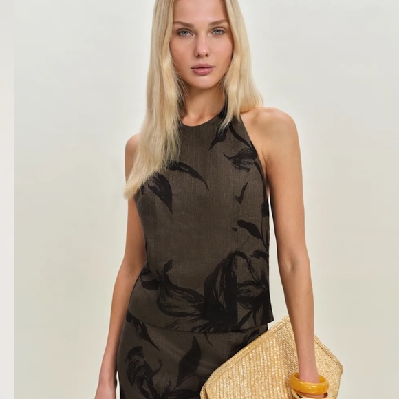 Reformation Avielle Linen Two Piece Brown - Size 4 - Picture 4 of 6